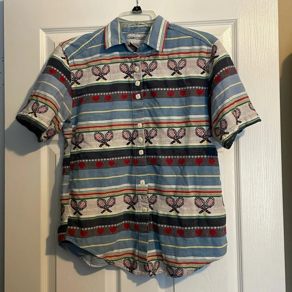 Cabin Creek Tops - Cabin Creek women’s vintage tennis racket button down shirt size medium